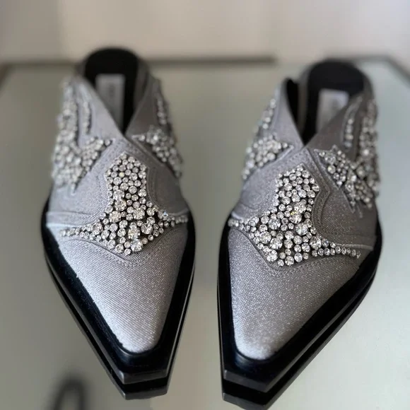 New JIMMY CHOO Cece Mule II 60 Silver Glitter Crystal Mules $2,995 37 - Picture 10 of 15